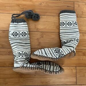 NEW! Cozy Knit Slipper Socks - Gray & Cream Nordic Pattern